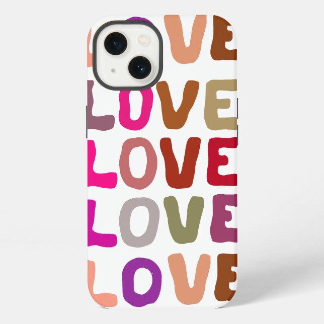 Retro groovy LOVE wavy letters repeat pattern iPhone Case (Back)