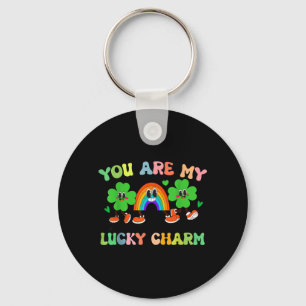 Retro Groovy Lucky Charm St Patricks Day Kids Key Ring