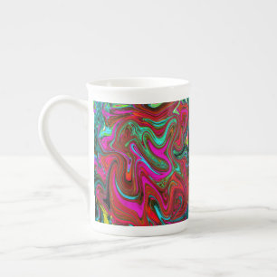 Retro Groovy Magenta, Red and Blue Abstract Art Bone China Mug