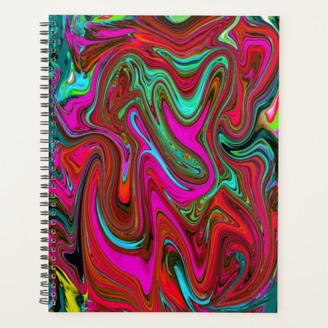 Retro Groovy Magenta, Red and Blue Abstract Art Planner (Front)