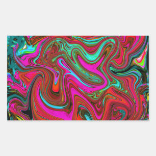 Retro Groovy Magenta, Red and Blue Abstract Art Rectangular Sticker