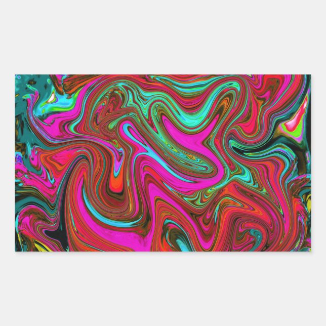 Retro Groovy Magenta, Red and Blue Abstract Art Rectangular Sticker (Front)