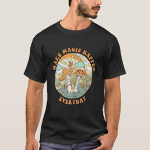 Retro Groovy Make Magic Happen Mushroom Hippie Bot T-Shirt