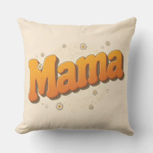 Retro Groovy Mama 70s Typography Boho Throw Pillow