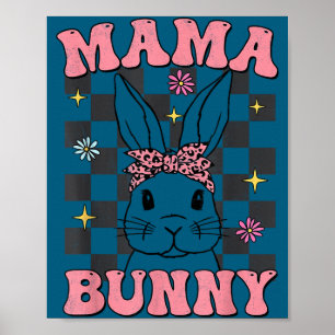 Retro groovy mama bunny matching family easter mom poster
