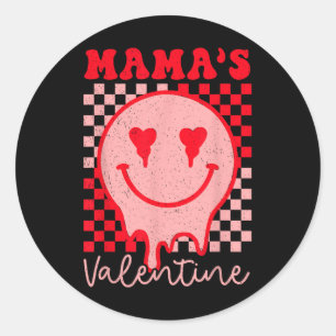 Retro Groovy Mama Is My Valentine Cute Heart Boys Classic Round Sticker