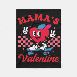 Retro Groovy Mama Is My Valentine Cute Heart Boys Fleece Blanket