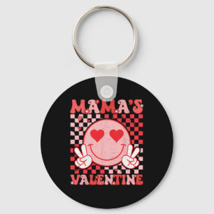 Retro Groovy Mama Is My Valentine Smile Face Boys Key Ring