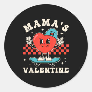 Retro groovy mama is valentine cute heart boysRetr Classic Round Sticker