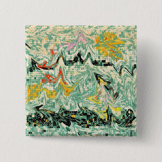 Retro Groovy Marbled Swirl Abstract Pattern 15 Cm Square Badge (Front)