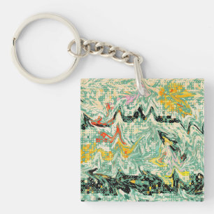 Retro Groovy Marbled Swirl Abstract Pattern Key Ring