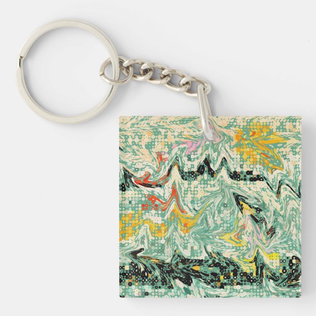 Retro Groovy Marbled Swirl Abstract Pattern Key Ring (Front)