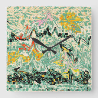 Retro Groovy Marbled Swirl Abstract Pattern Square Wall Clock