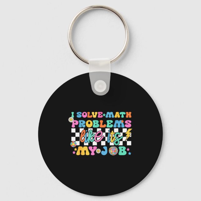 Retro Groovy Math Teacher Funny Back To School Gif Key Ring (Front)