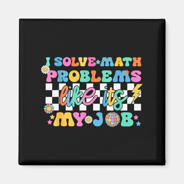 Retro Groovy Math Teacher Funny Back To School Gif Magnet (Front)