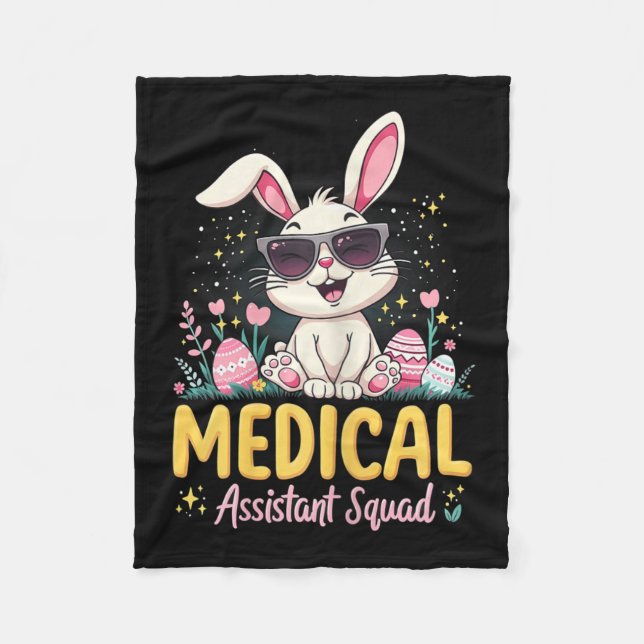 Retro Groovy Medical Istant Squad Bunny Ear Flower Fleece Blanket (Front)