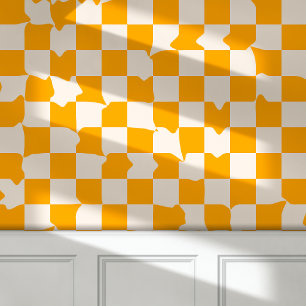 Retro Groovy Melting Chequerboard Pattern Yellow Wallpaper