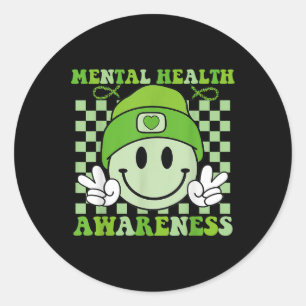 Retro Groovy Mental Health Awareness 2024 For Boys Classic Round Sticker