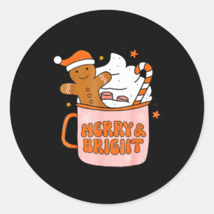 Retro Groovy Merry And Bright Gingerbread Christma Classic Round Sticker