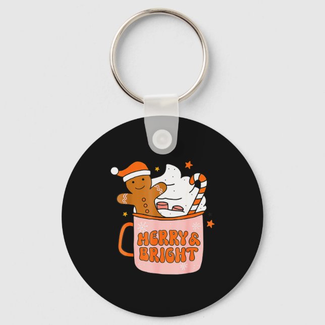 Retro Groovy Merry And Bright Gingerbread Christma Key Ring (Front)