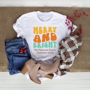 Retro Groovy Merry and Bright Women's Christmas  T-Shirt