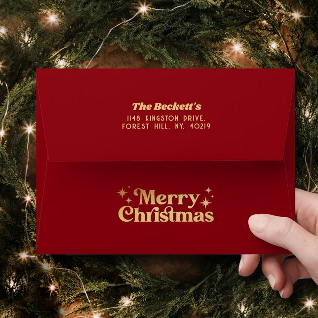 Retro Groovy Merry Christmas Holiday Envelope (Creator Uploaded)