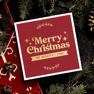 Retro Groovy Merry Christmas Holiday Napkin