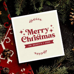 Retro Groovy Merry Christmas Holiday Napkin