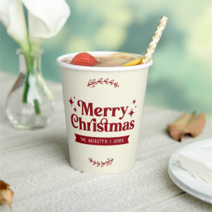 Retro Groovy Merry Christmas Holiday Paper Cups