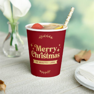 Retro Groovy Merry Christmas Holiday Paper Cups
