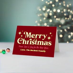 Retro Groovy Merry Christmas Photo Real Foil Foil Holiday Card