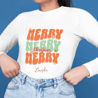 Retro Groovy Merry Christmas Script Orange Name Sweatshirt