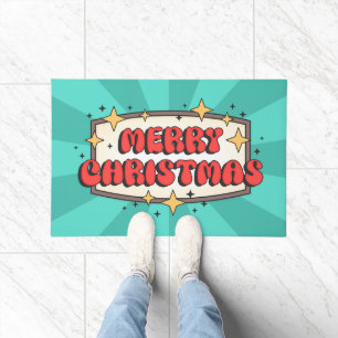 Retro groovy merry christmas text  doormat
