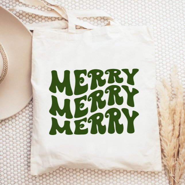 retro groovy merry Christmas tote bag holiday bags (Creator Uploaded)