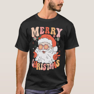 Retro Groovy Merry Christmas Trendy Santa Claus Ho T-Shirt