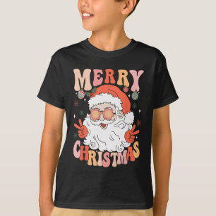 Retro Groovy Merry Christmas Trendy Santa Claus Ho T-Shirt