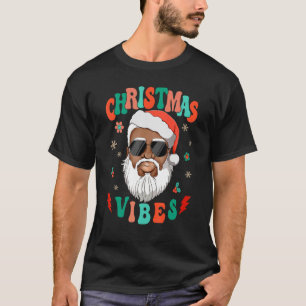 Retro Groovy Merry Christmas Vibes Black Xmas Sant T-Shirt