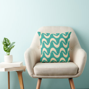Retro Groovy Mid-Century Teal and Cream Cushion