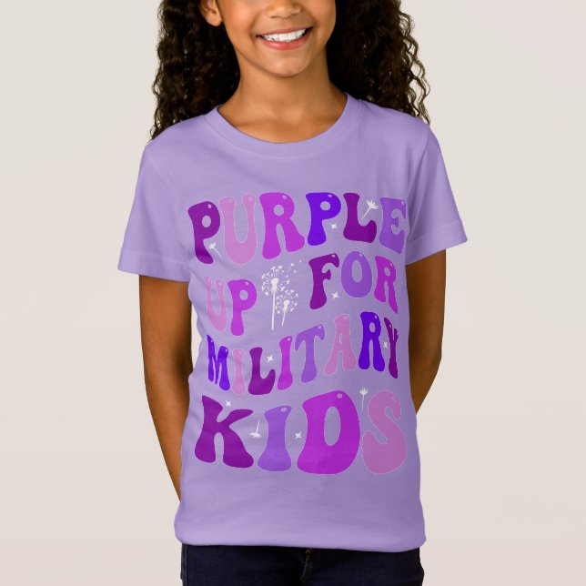 Retro groovy Military Child Month Purple UpT-Shirt T-Shirt (Front)