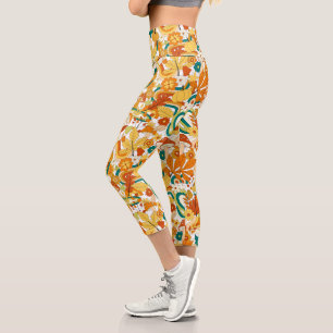 Retro Groovy Mushroom Flower Pattern Capri Leggings