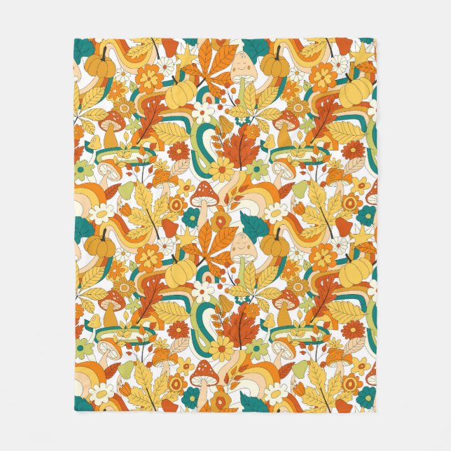 Retro Groovy Mushroom Flower Pattern Fleece Blanket (Front)