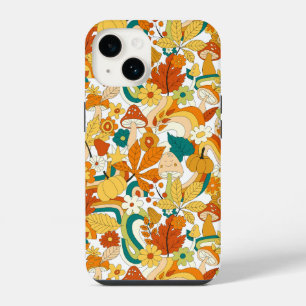 Retro Groovy Mushroom Flower Pattern iPhone 14 Case