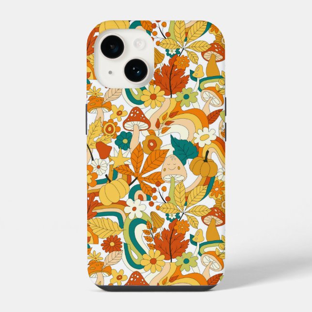 Retro Groovy Mushroom Flower Pattern iPhone Case (Back)