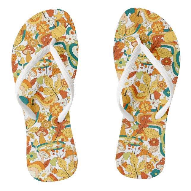 Retro Groovy Mushroom Flower Pattern Jandals (Footbed)