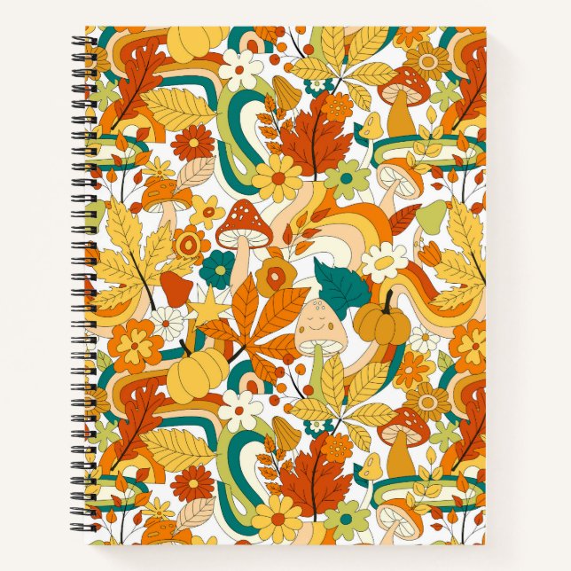 Retro Groovy Mushroom Flower Pattern Notebook (Front)