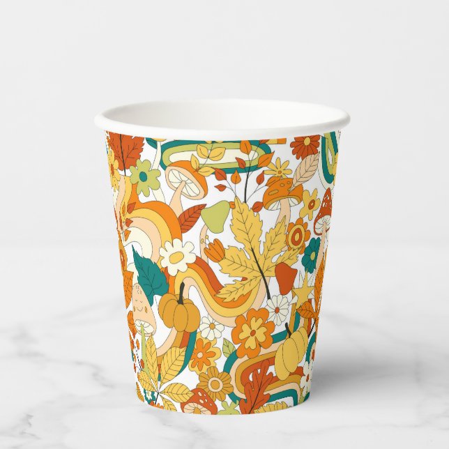 Retro Groovy Mushroom Flower Pattern Paper Cups (Front)