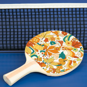Retro Groovy Mushroom Flower Pattern Ping Pong Paddle
