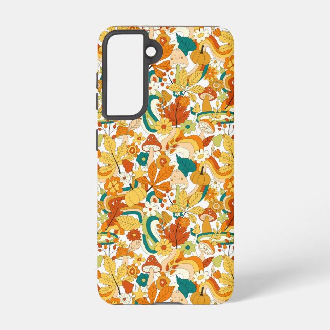 Retro Groovy Mushroom Flower Pattern Samsung Galaxy S21 Case (Back)