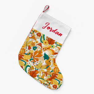 Retro Groovy Mushroom Flower Pattern Small Christmas Stocking