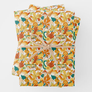 Retro Groovy Mushroom Flower Pattern Wrapping Paper Sheet